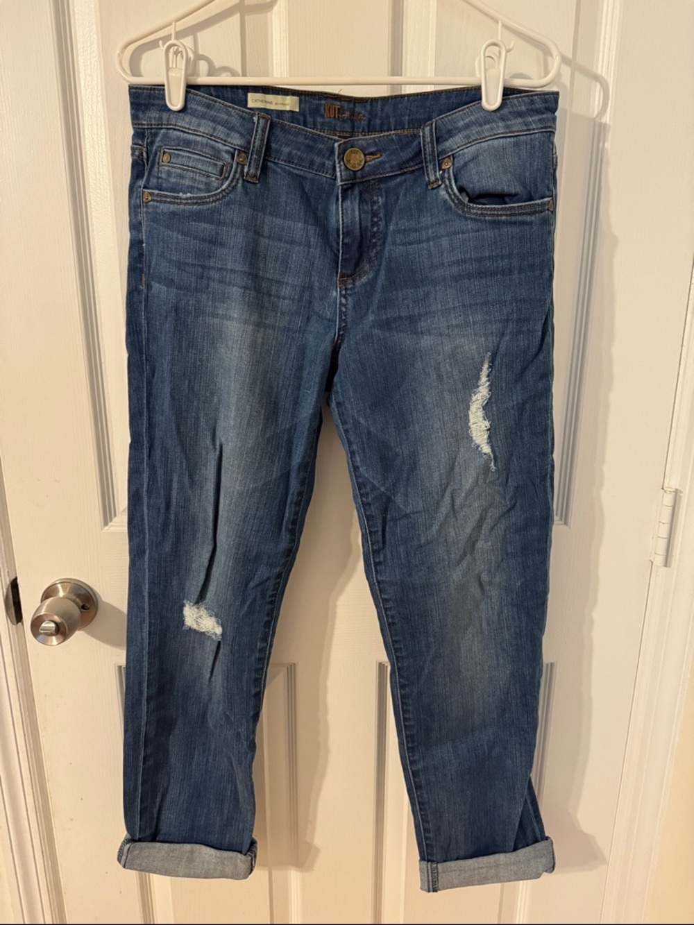 Kut from the Kloth Catherine Medium Blue Distressed Boyfriend Jeans
